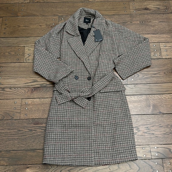 NWT Rails Sloan Houndstooth Plaid Wrap Coat Bronze Charcoal Henna